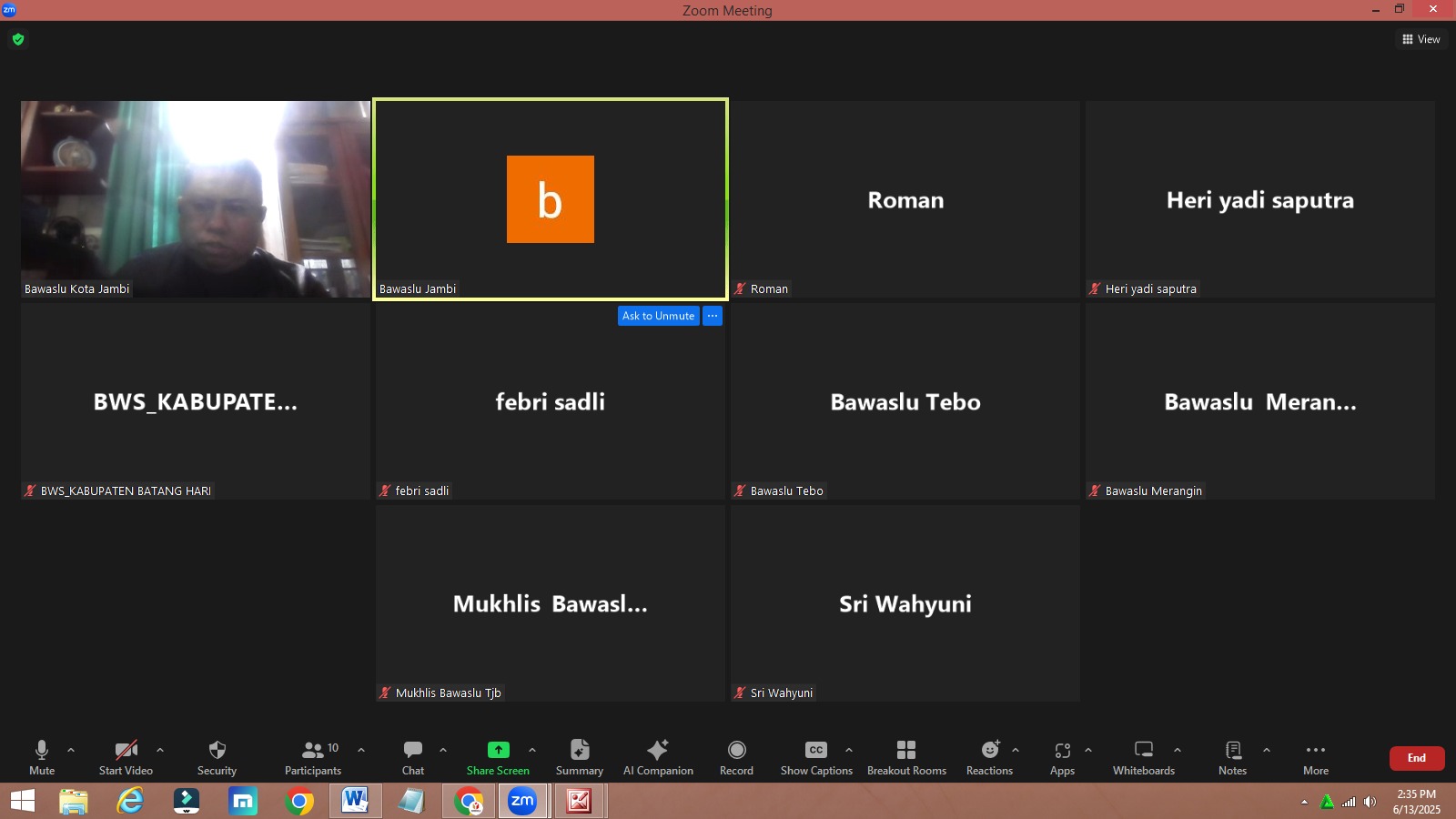 Zoom Meeting Persiapan Monitoring dan evaluasi Keterbukaan Informasi Publik Bawaslu Kabupaten/Kota